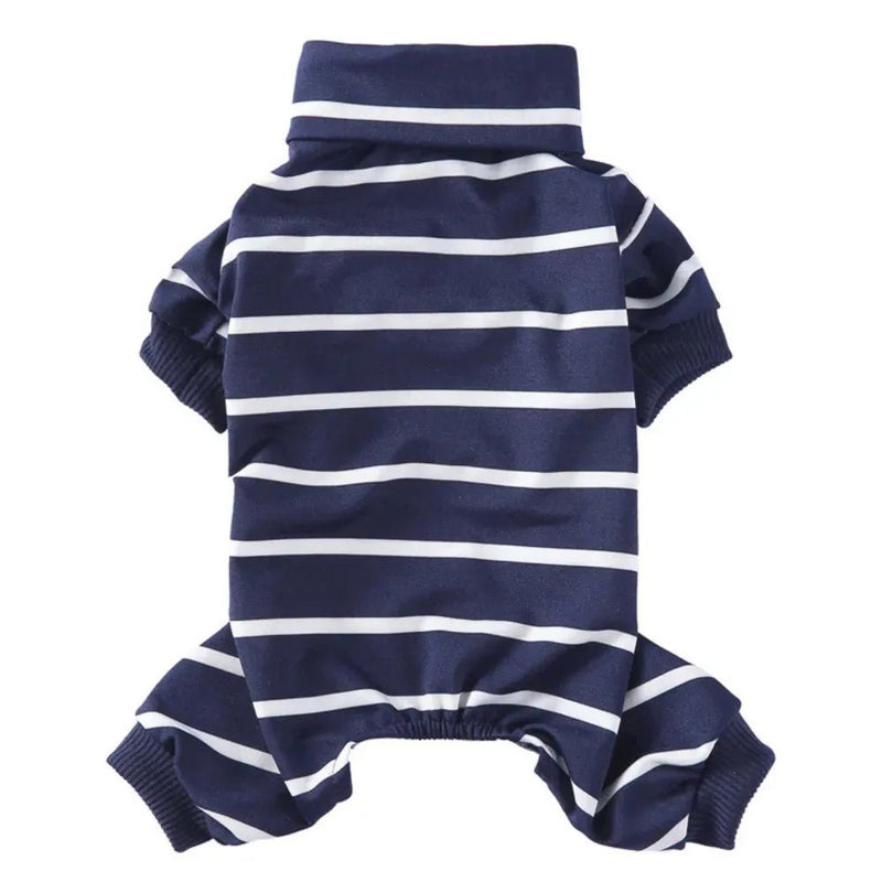 Comfortable Striped Dog Pajamas with High Neck - GreenFur