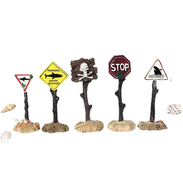 Creative Warning Sign Aquarium Decor Resin Tank Ornament Submersible Craft - GreenFur
