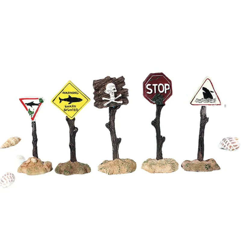 Creative Warning Sign Aquarium Decor Resin Tank Ornament Submersible Craft - GreenFur