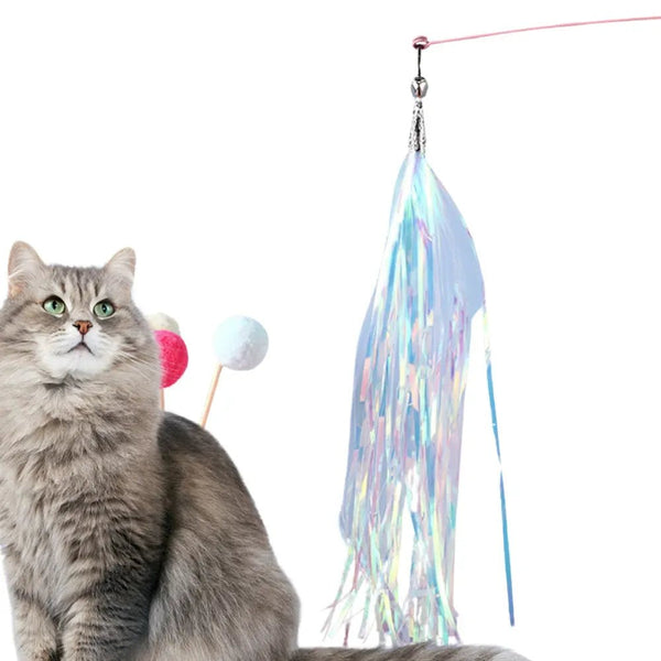 Crinkle Paper with Bell Cat Teaser Stick Replacement Head - GreenFur