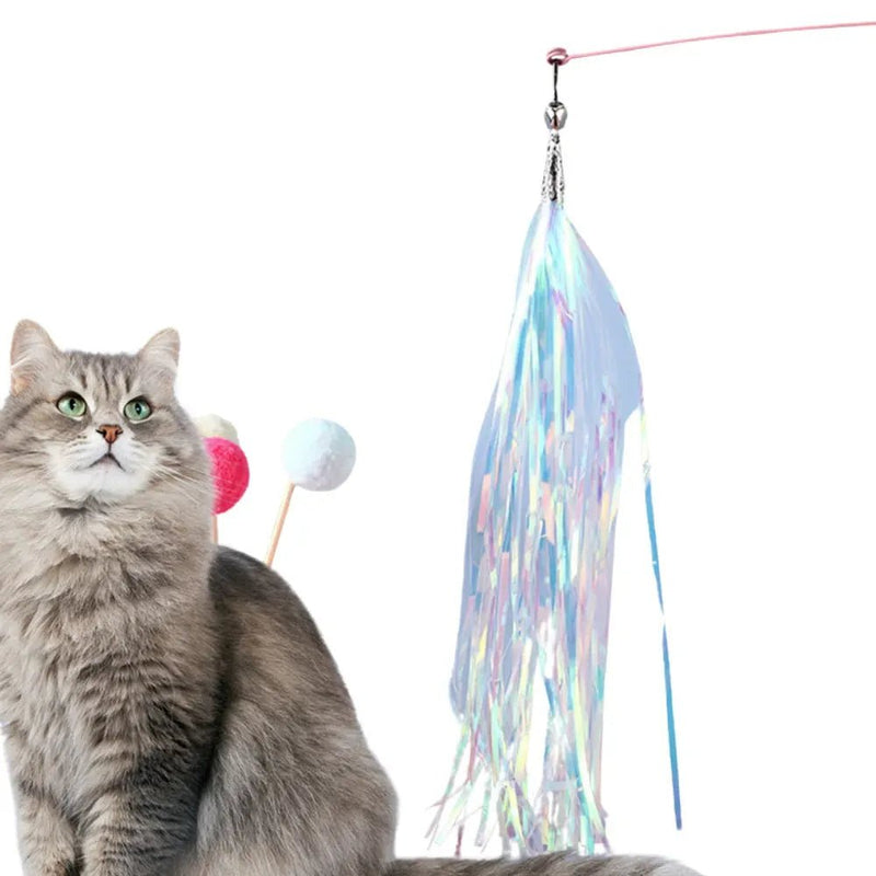 Crinkle Paper with Bell Cat Teaser Stick Replacement Head - GreenFur