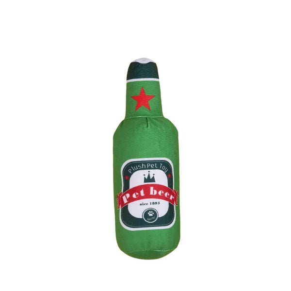 Crinkle Squeaker Simulation Bottle Beer Shape Dog Chew Plush Pet Toys - GreenFur