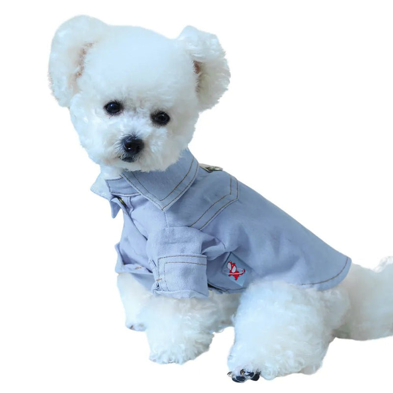 Cute and Minimalist Stylish Pet Denim Shirt with D - Ring - GreenFur