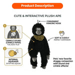 Cute Black Ape Style Hangable Squeaky Crinkly Dog Companion Toy - GreenFur
