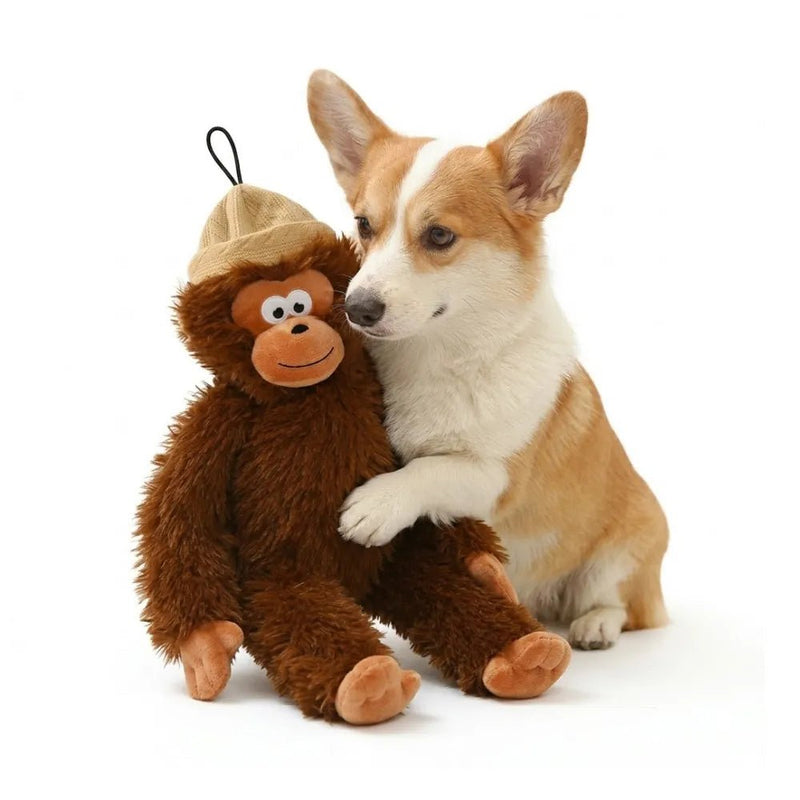 Cute Brown Ape Style Hangable Squeaky Crinkly Dog Companion Toy - GreenFur