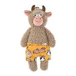 Cute Brown Bull Style Dog Toy with Shorts Accessory and Squeaker - GreenFur