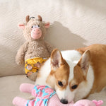 Cute Brown Bull Style Dog Toy with Shorts Accessory and Squeaker - GreenFur
