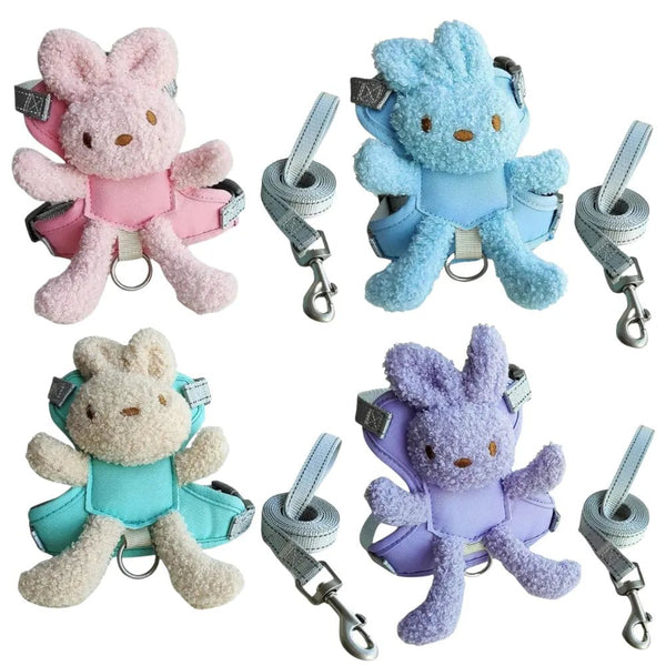 Cute Bunny Plush Dog Harness Vest with Leash for Small Breeds - GreenFur