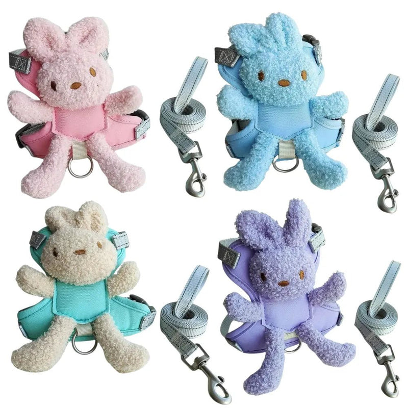 Cute Bunny Plush Dog Harness Vest with Leash for Small Breeds - GreenFur