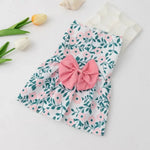 Cute Floral Print Dog Dress with Bowknot Pet Apparel for Small Dogs - GreenFur