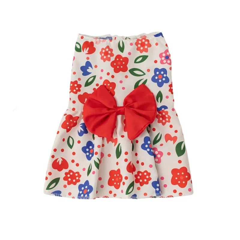 Cute Floral Print Dog Dress with Bowknot Pet Apparel for Small Dogs - GreenFur