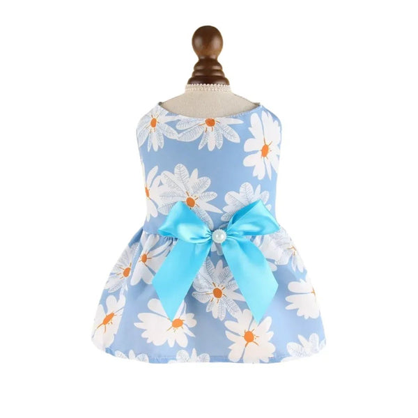 Cute Flower Pattern Pet Apparel Dress with Bow - GreenFur