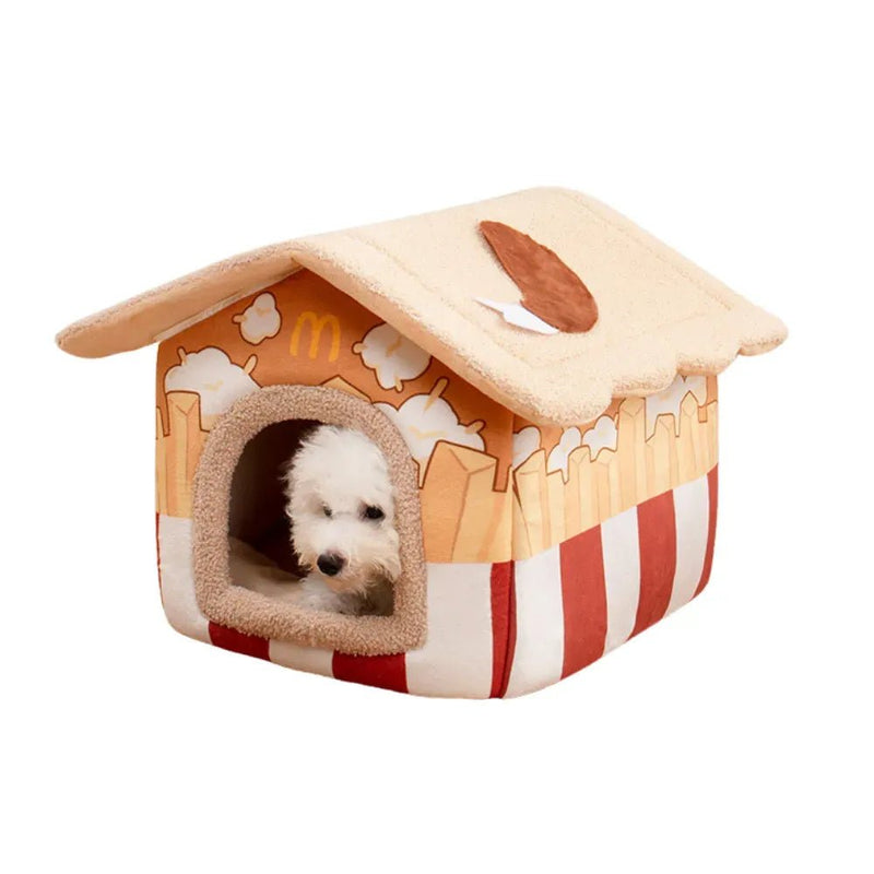 Cute French Fries House Design Washable Pet Bed - GreenFur