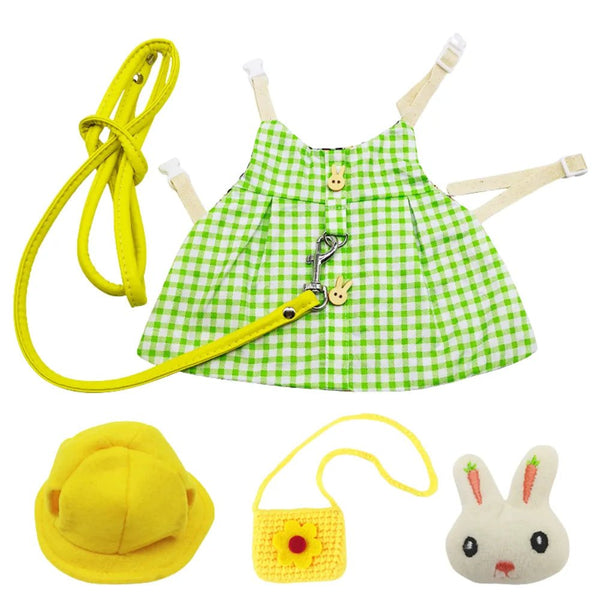 Cute Green Plaid Rabbit Clothing Accessories and Leash Set - GreenFur