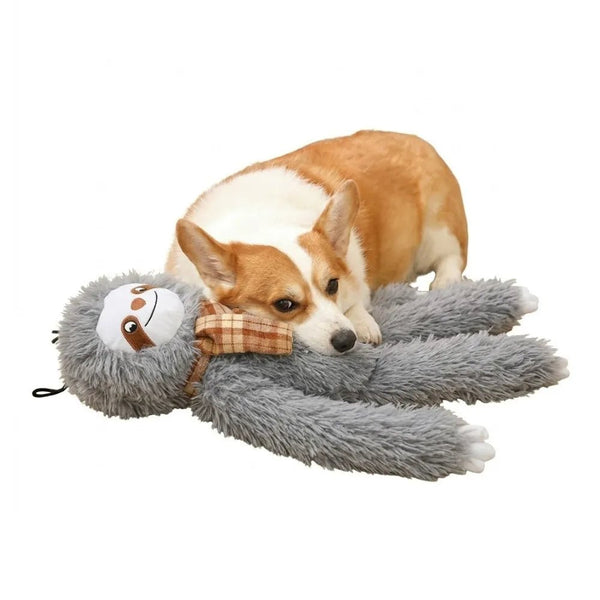 Cute Grey Sloth Style Hangable Squeaky Crinkly Dog Companion Toy - GreenFur