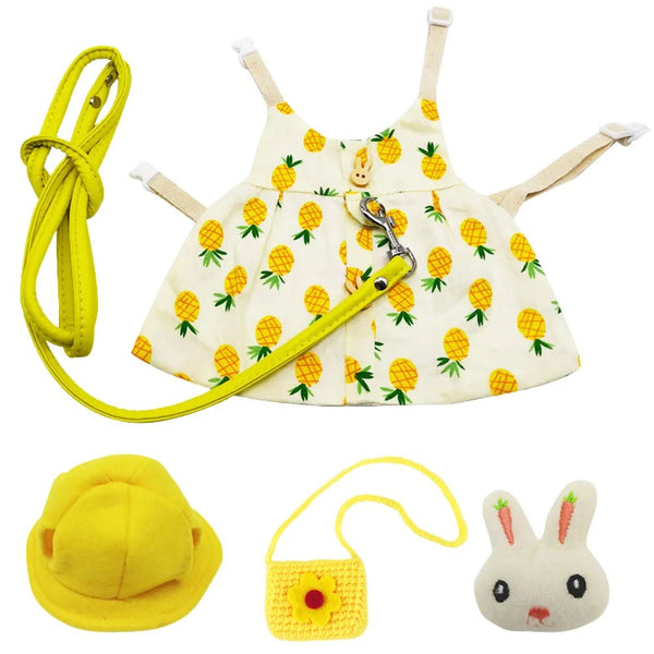 Cute Pineapple Print Rabbit Clothing Accessories and Leash Set - GreenFur