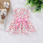Cute Pink Floral Pet Apparel Dress with Bow - GreenFur