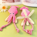 Cute Pink Octopus Shape Chew Squeaky Pet Dog Plush Toys - GreenFur