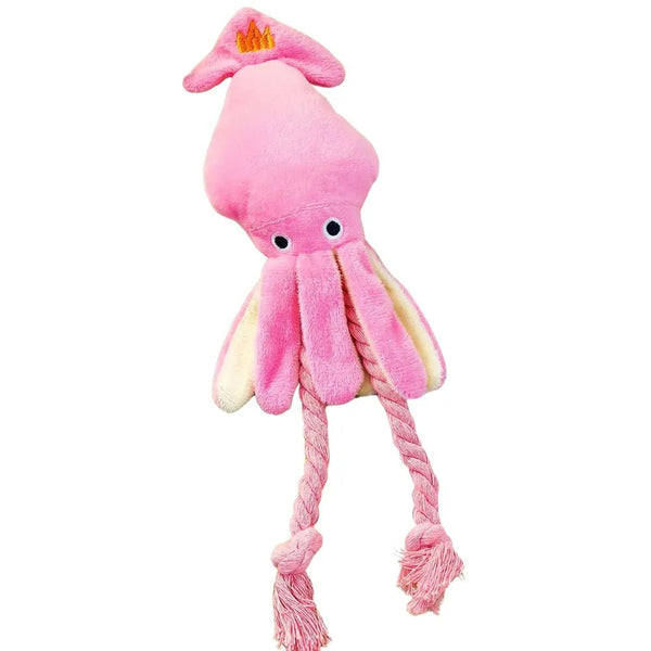 Cute Pink Octopus Shape Chew Squeaky Pet Dog Plush Toys - GreenFur