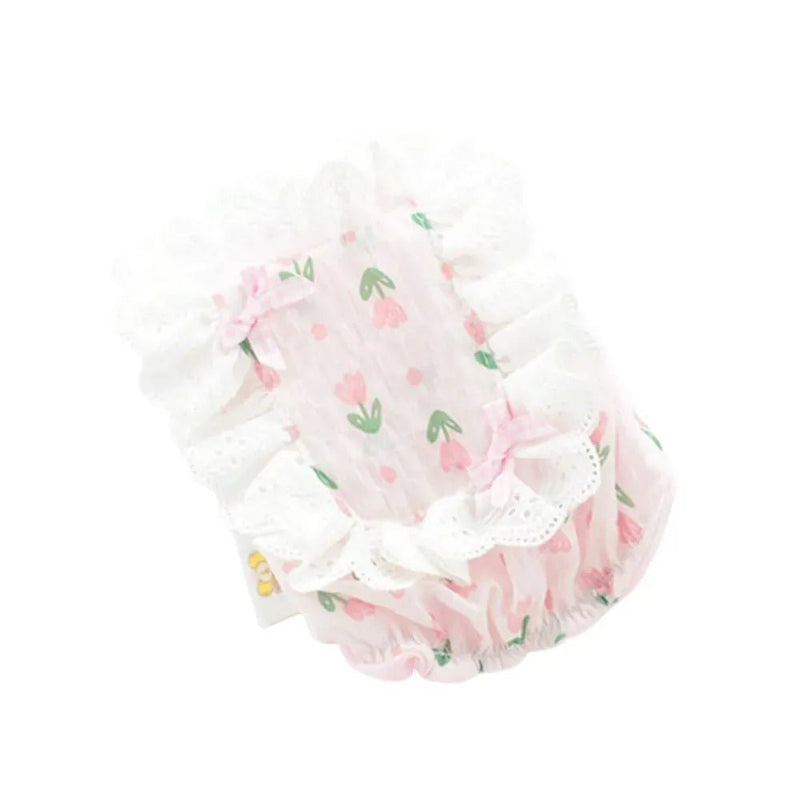 Cute Ruffle Floral Print Dog Lace Dress - GreenFur