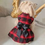 Cute Summer Pet Sling Dress with Bow and Plaid for Doggies - GreenFur