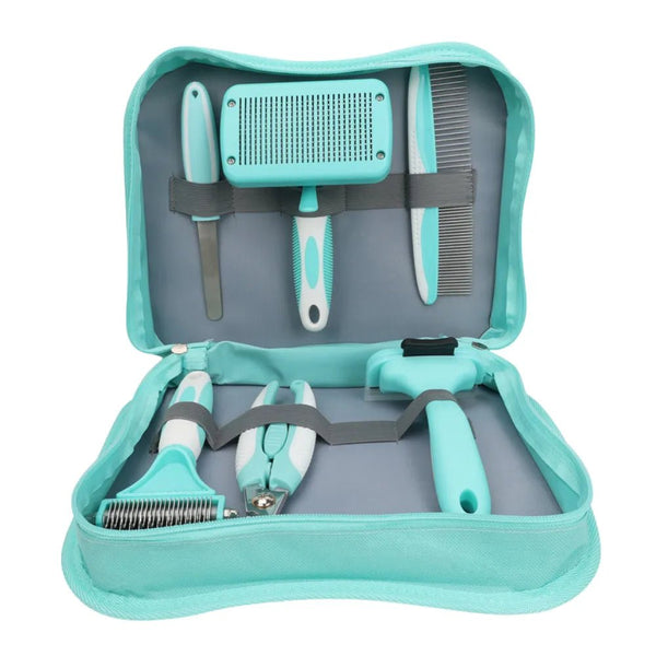 Dematting Tool Slicker Brush Nail File 6pcs Pet Blue Grooming Kit - GreenFur
