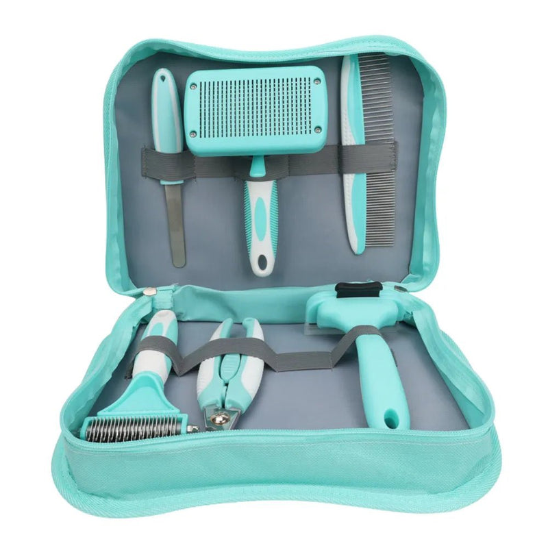 Dematting Tool Slicker Brush Nail File 6pcs Pet Blue Grooming Kit - GreenFur