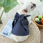 Denim Pet Dress with Bow and D - ring for Dogs and Cats - GreenFur