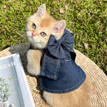 Denim Pet Dress with Bow and D - ring for Dogs and Cats - GreenFur