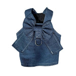 Denim Pet Dress with Bow and D - ring for Dogs and Cats - GreenFur