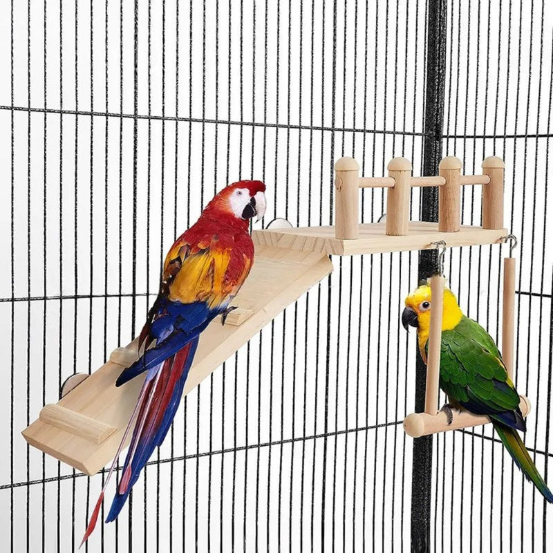 Detachable Hanging Bird Perches Platform Swing with Ladder - GreenFur