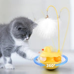 Detachable Rotating Duck ABS Tower Track Ball Cat Toy with Teaser - GreenFur