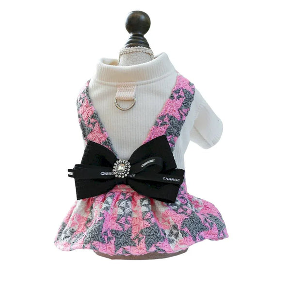Dog and Cat Dress with Bow and D - Ring - GreenFur