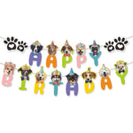 Dog Face and Paw Print Dog Theme Happy Birthday Banner - GreenFur