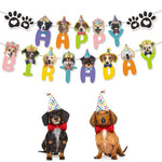 Dog Face and Paw Print Dog Theme Happy Birthday Banner - GreenFur