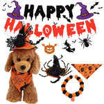 Dog Halloween Party Supplies Witch Hat Bandana Halloween Banner Set - GreenFur