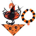 Dog Halloween Party Supplies Witch Hat Bandana Halloween Banner Set - GreenFur