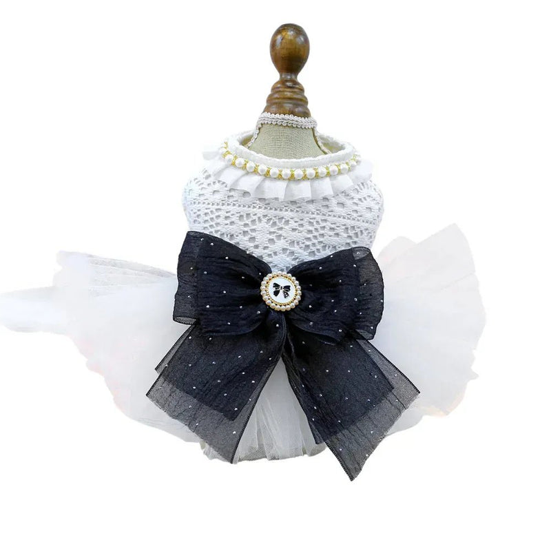 Dog Lolita Dresses with White Pearl and Black Bow Design - GreenFur