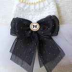 Dog Lolita Dresses with White Pearl and Black Bow Design - GreenFur