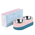 Double Bowl Slow Feeder Stainless Steel Pet Food Water Bowl - GreenFur