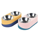 Double Bowl Slow Feeder Stainless Steel Pet Food Water Bowl - GreenFur