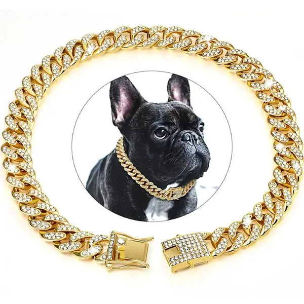 Double Locking Rhinestone Metal Pet Necklace - GreenFur