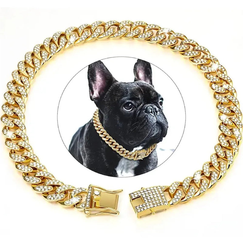 Double Locking Rhinestone Metal Pet Necklace - GreenFur