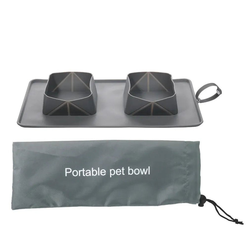 Dual Silicone Collapsible Portable Pet Bowl with Storage Bag Dog and Cat Food Bowls - GreenFur