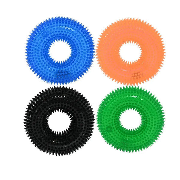 Durable Bite - Resistant Sound - Squeaking Spiked Ring TPR Dog Chew Toy - GreenFur