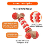 Durable Bone Shaped Wood - Composite TPU Dog Toy with TPU Gears - GreenFur