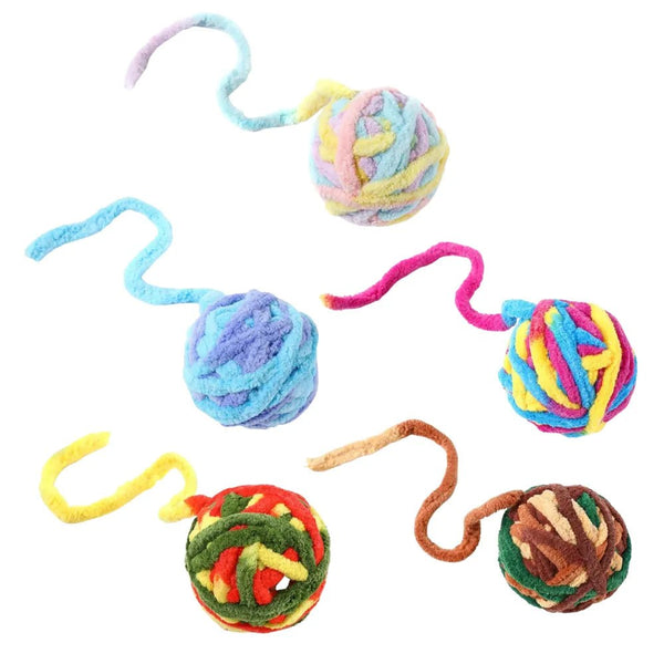 Durable Plush Bell Cat Toy Ball Interactive Yarn Toy - GreenFur