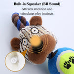 Durable Squeakey Plush Toy with TPR Tennis Ball and Teething Rope - GreenFur