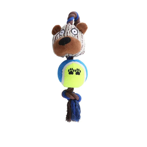 Durable Squeakey Plush Toy with TPR Tennis Ball and Teething Rope - GreenFur
