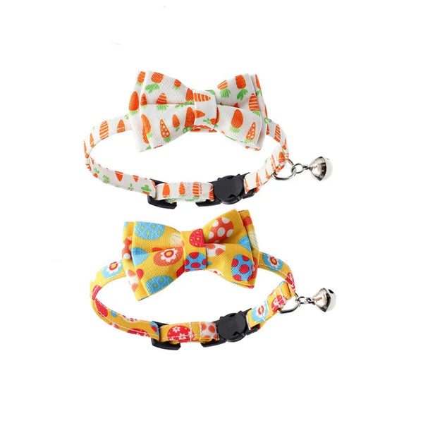 Easter Egg Rabbit Carrot Cute Easter Cat Collar with Bow Tie - GreenFur